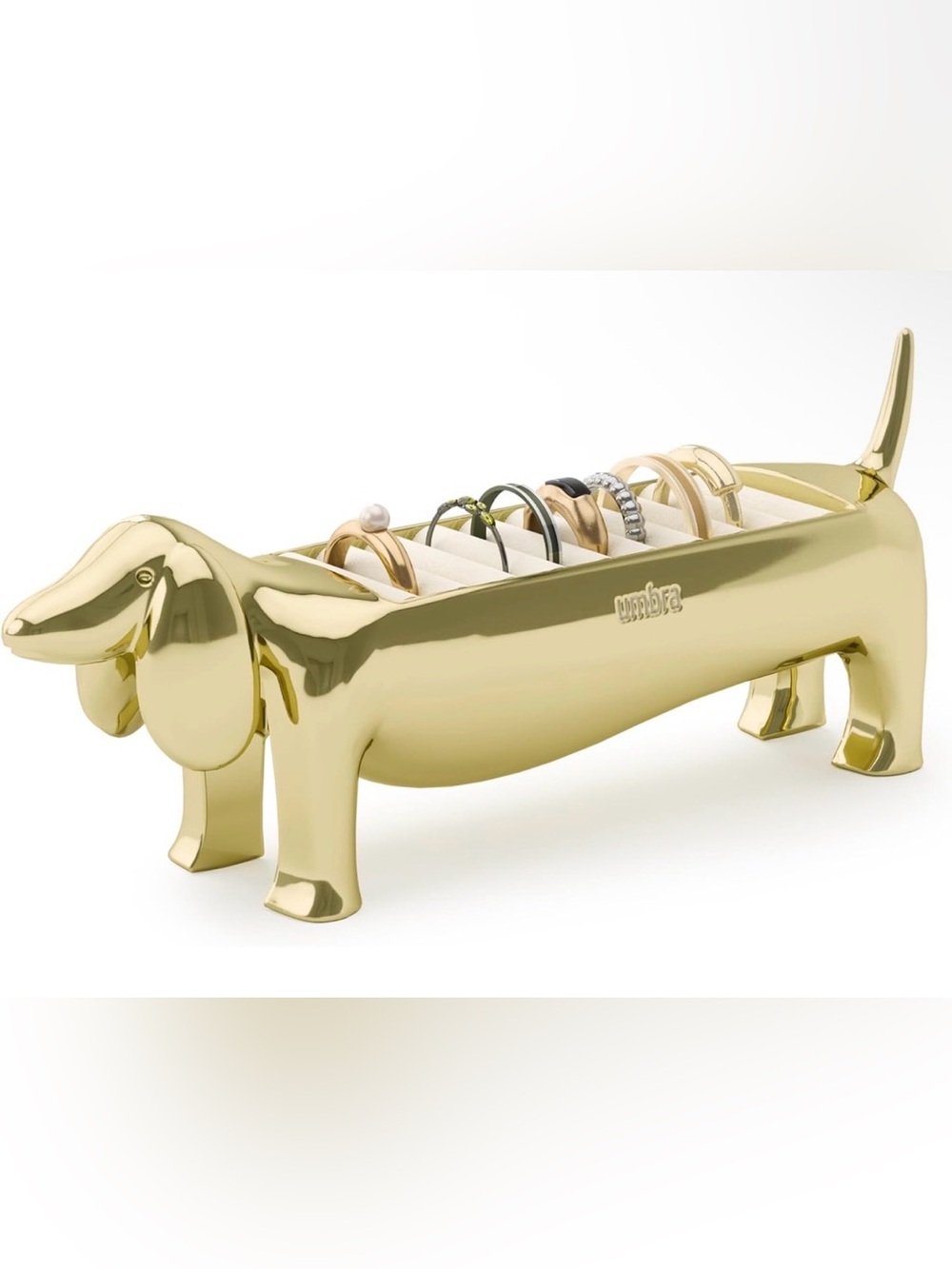 NWT Umbra Dachsie Ring Holder, Weiner Dog Dachshund Jewelry Storage, Brass